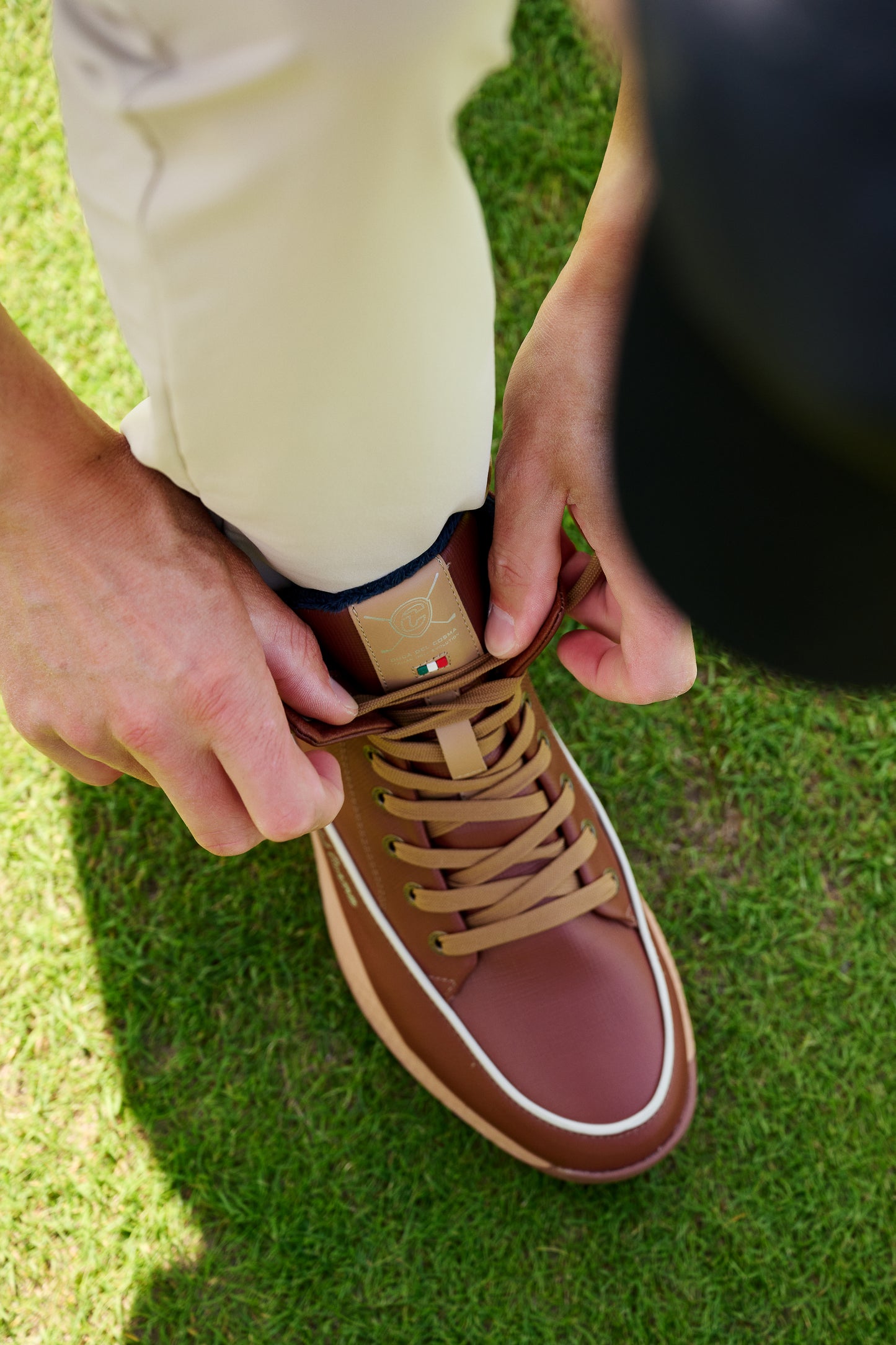 Daan Huizing wearing Prato - Cognac Mens Waterproof Golf Boots