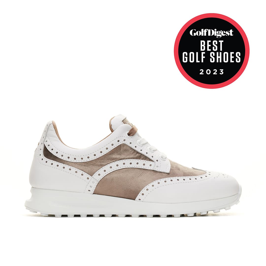 Serena White/Taupe Women's Award winning golf Shoe