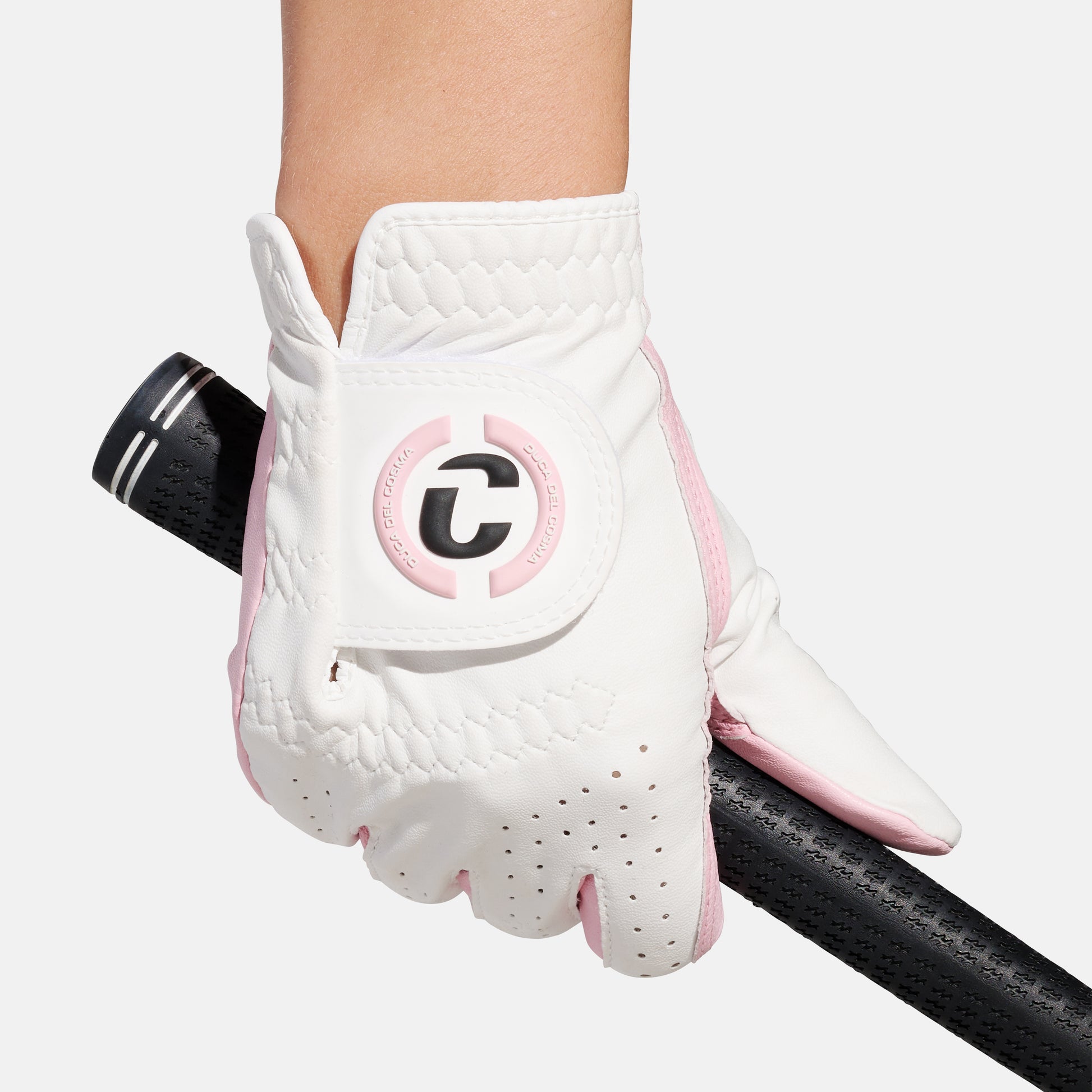White & Pink Cabretta Golf Glove